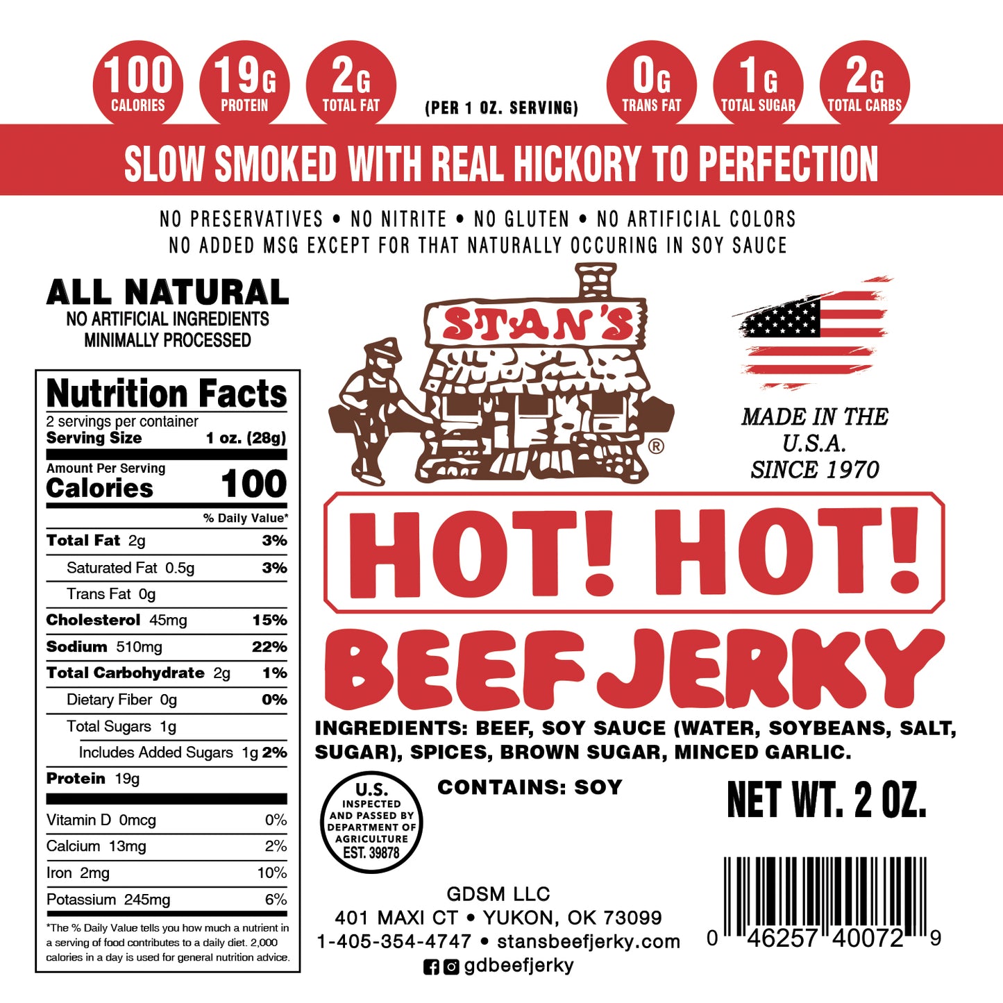 Stan's Beef Jerky BULK - 4 Pack - 2oz Hot Hot!