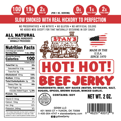 Stan's Beef Jerky BULK - 4 Pack - 2oz Hot Hot!