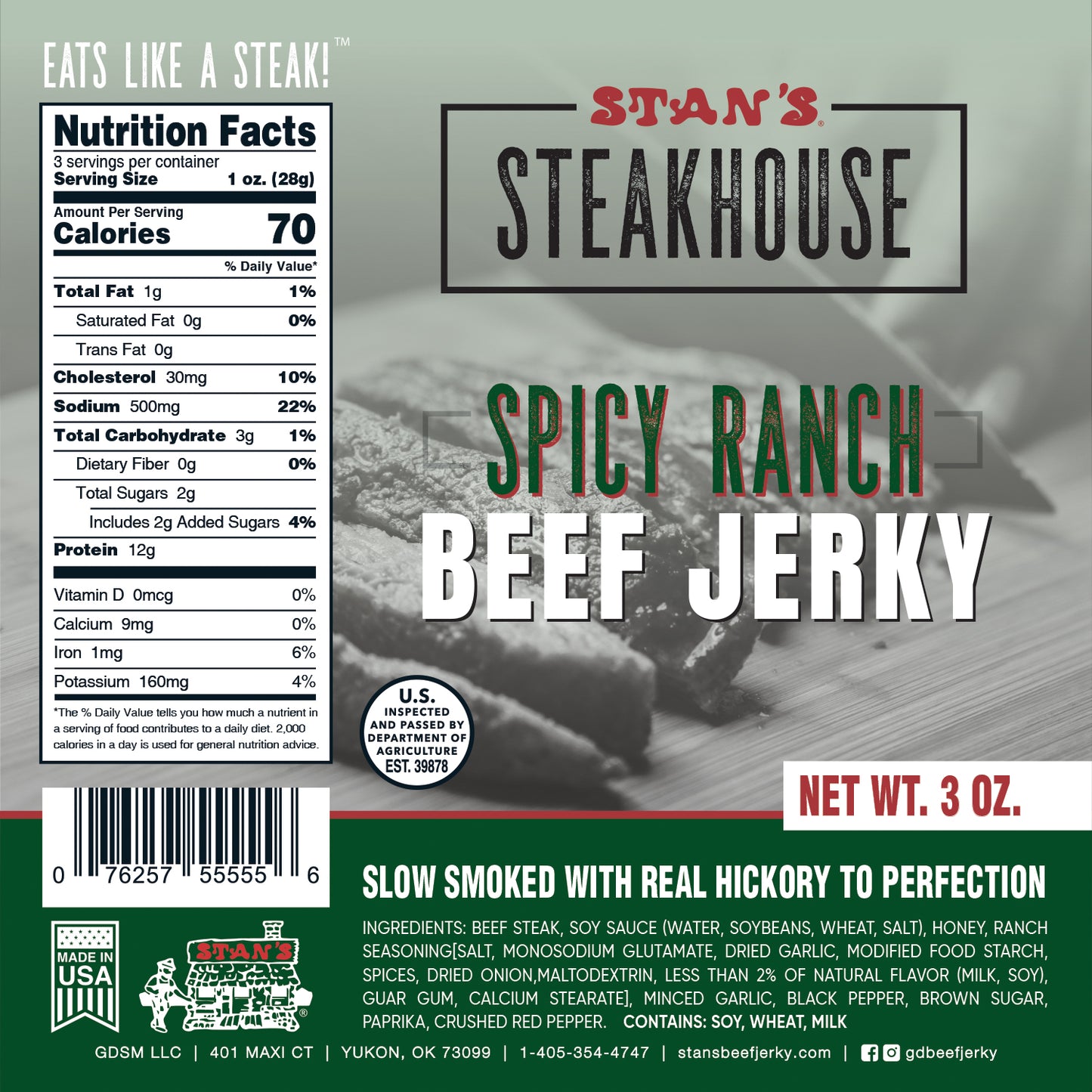 Stan's Steakhouse Beef Jerky - 3oz  Spicy Ranch